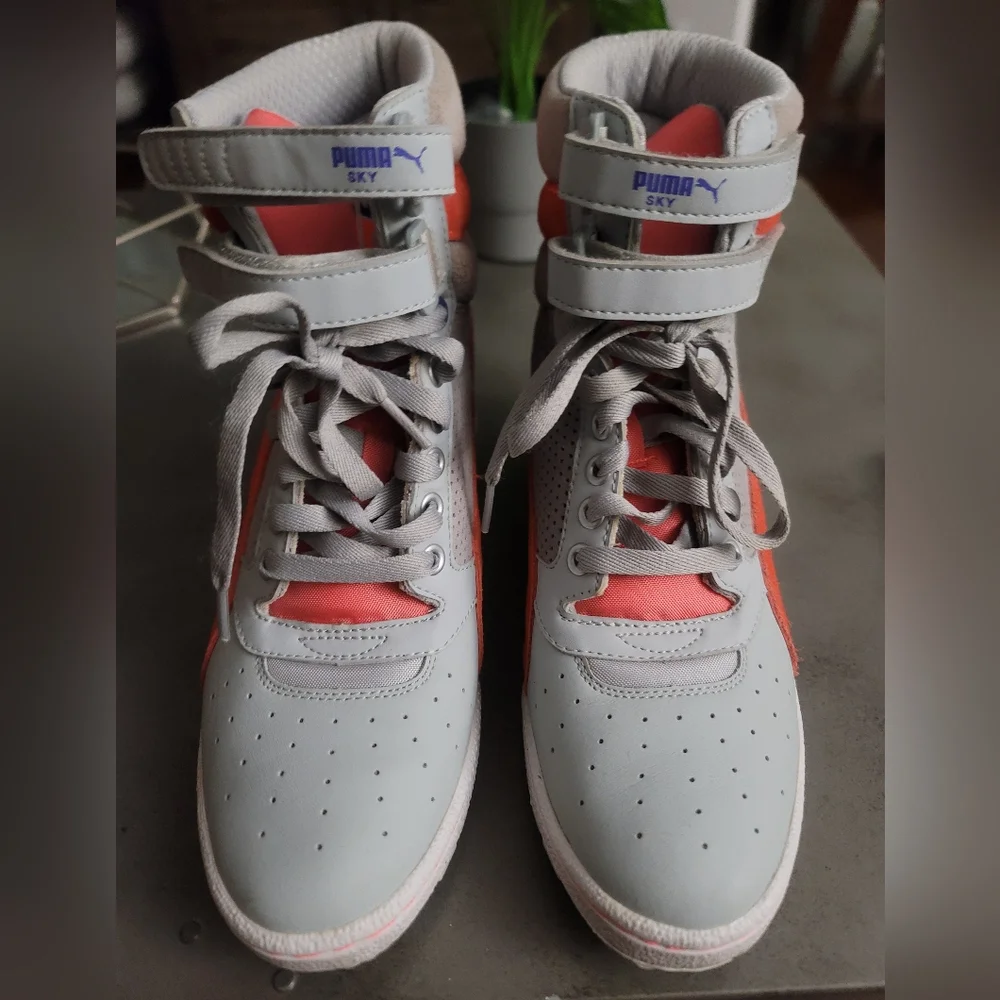 Puma Sky Wedge Gray & Orange High-Top Sneakers - Picture 2 of 3